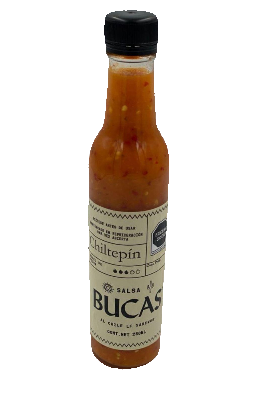 Botella de Salsa Bucas Chiltepin de 250 ml